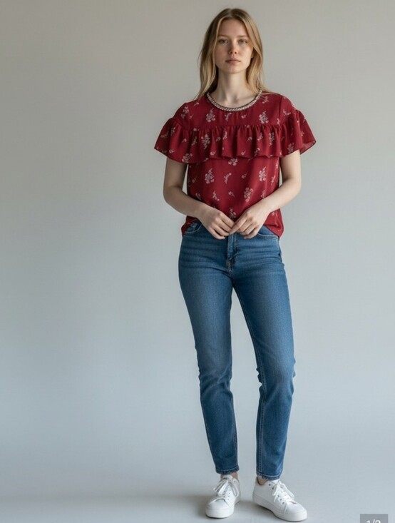 Tops - Juicy Couture Red Ruffled Short Sleeve Blouse